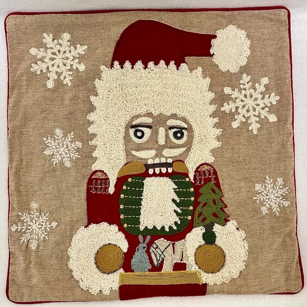 Pottery Barn Nutcracker Crewel Embroidered Pillowcover Christmas Holiday Santa​